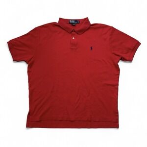 Ralph Lauren Polo Shirt Red Blue Pony Short Sleeve Cotton Casual Preppy Men's XL